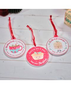 JINGLE AND JOY CERAMIC RAISED DESIGN HANGER 3 ASSTD