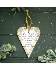WITH LOVE AT CHRISTMAS OUR ANGEL RAISED DESIGN WITH GOLD CERAMIC HEART HANGER