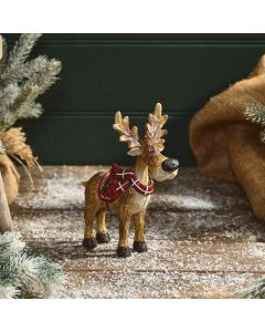 FROSTED FOREST NOVELTY RESIN REINDEER WITH SCARF SMALL ORNAMENT