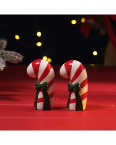 MERRY LITTLE BOWS EMBOSSED CERAMIC BOW AND CANDY CANE CRUET SET