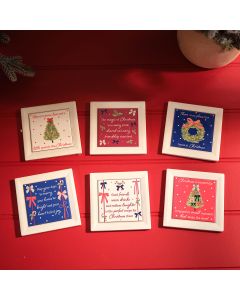 MERRY LITTLE BOWS SQUARE FRAMED EFFECT CERAMIC COASTER 6 ASSTD WITH STAND OF 24