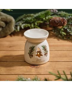 EVERGREEN STONEWARE WAX MELT BURNER HOME WHERE WINTER MELTS INTO MAGIC