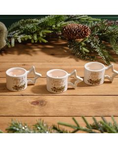 EVERGREEN STONEWARE TEA LIGHT HOLDER 3 ASSTD WITH STAR HANDLE