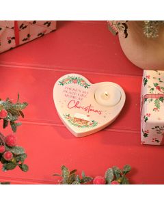 HOLLIES AND BERRIES CERAMIC HEART SHAPED TEA LIGHT HOLDER WITH RAISED 3D DETAIL