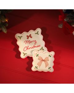 MERRY LITTLE BOWS STONEWARE DOUBLE DECORATIVE DISH