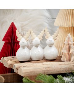 REINDEER ORNAMENT SET WITH CREAM ANTLERS CERAMIC