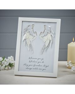 ANGEL WINGS 3D FRAMED PLAQUE WHITE WOOD WITH QUOTE