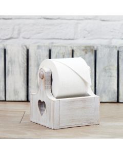 TOILET ROLL HOLDER NATURAL FIR WOOD WITH WHITE WASH & HEARTS++