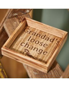 GRANDAD'S LOOSE CHANGE SQUARE TRAY WOODEN WITH ETCHED BIRD