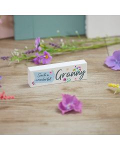 PRETTY FLORAL GRANNY MINI WOOD BLOCK