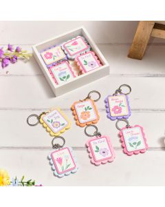 BRIGHT AND BEAUTIFUL WOOD SCALLOPED EDGE KEYRING 6 ASST WITH TRAY 48