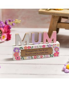 BRIGHT AND BEAUTIFUL WOOD CUT OUT MUM WOOD BLOCK WITH SPINNING BLOCK TWO SAYINGS