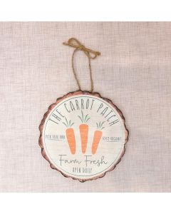 CARROT PATCH BARK HANGER WHITE WOOD WITH QUOTE
