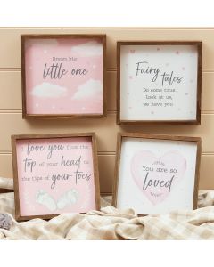 BABY GIRL FRAMED WALL PLAQUE 4 ASSTD ILLUSTRATED WOOD