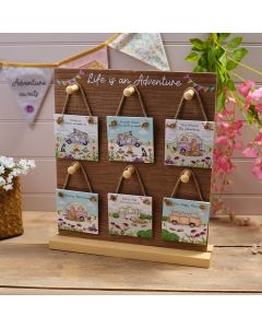 CAMPING LIFE IS AN ADVENTURE WOOD SQUARE HANGER 6 ASSTD WITH STAND 36