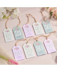 FLORAL CELEBRATIONS WOOD HAPPY BIRTHDAY AGE TAG 9 ASST