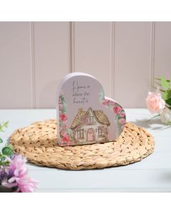 COTTAGE GARDEN WOODEN HOME HEART BLOCK