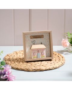 COTTAGE GARDEN FRAMED 3D HOUSE FLORAL WELCOME EASEL PLAQUE