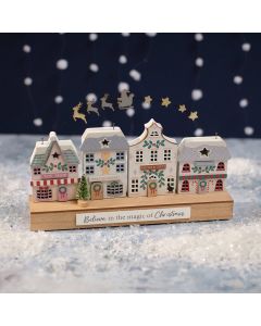 CHRISTMAS MARKET BELIEVE IN THE MAGIC OF CHRISTMAS ROW OF SHOPS WOOD LED BLOCK