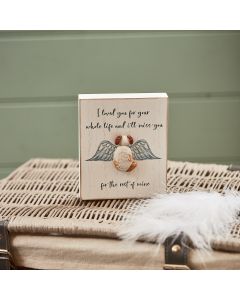 DOG PEBBLE MEMORY BLOCK WOODEN WITH ANGEL WINGS