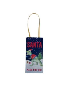 ROARSOME CHRISTMAS SANTA STOP HERE WOOD DINO DOOR HANGER