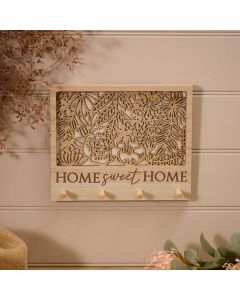 HOME SWEET HOME WOOD LASER PLAQUE WITH HOOKS