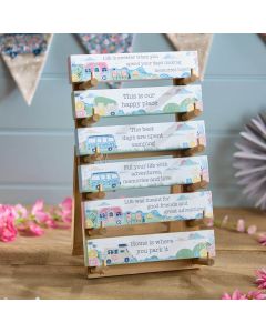 WANDERLUST ADVENTURE CARAVAN AND CAMPER WOOD TABLETOP BLOCK 6 ASSTD 36 WITH STAND