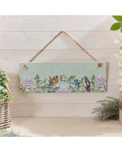 FLORAL FEATHERED EVERY BIRDY WELCOME WOOD HANGING CHUNKY PLAQUE