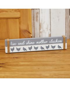 CLUCKERS BLOCK GREY WOOD WITH CHICKENS & STRING ACCENTS++