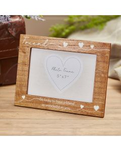 WONDERFUL FRIEND PHOTO FRAME NATURAL WOOD WITH WHITE HEARTS