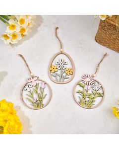 FLORAL SERENADE LIGHTWEIGHT WOOD CUT OUT FLOWER HANGER 3 ASST