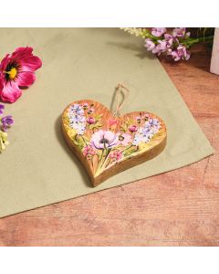 FLORAL SERENADE MIXED FLOWERS CHUNKY MANGO WOOD HEART HANGER