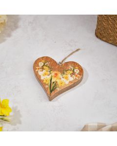 FLORAL SERENADE DAFFODIL CHUNKY MANGO WOOD HEART HANGER