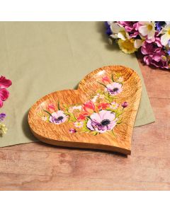 FLORAL SERENADE MANGO WOOD MIXED FLOWERS DECORATIVE HEART PLATE