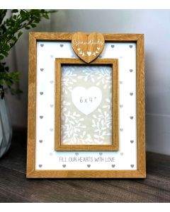 GRANDKIDS PHOTO FRAME WHITE & NATURAL WOOD WITH HEARTS & QUOTE+