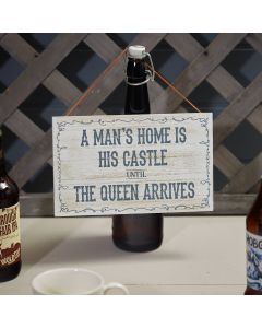 MANS HOME CASTLE PLAQUE WHITEWASHED WOOD WITH SCROLL BORDER