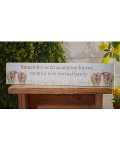HIGHLAND COW FLORAL NORMAL FAMILY LONG PLAQUE ENGRAVED WOOD
