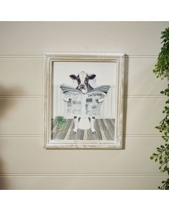 COW READING THE PAPER ON THE TOILET WOOD PRINTED PLAQUE