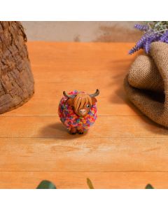HIGHLAND COO RAINBOW POM POM WOODEN ORNAMENT 48/BASKET