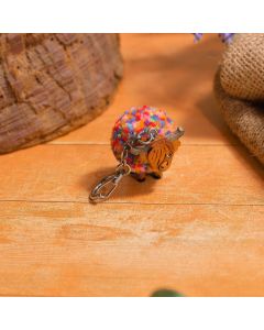 HIGHLAND COO RAINBOW POM POM WOODEN KEYRING 48/BASKET
