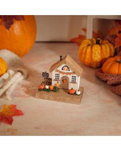 HARVEST HOME WOOD PUMPKIN COTTAGE DECORATIVE WOOD BLOCK