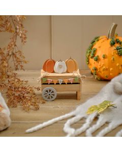 HARVEST HOME WOOD PUMPKIN CART ORNAMENT WITH PUMPKINS AND BUNTING