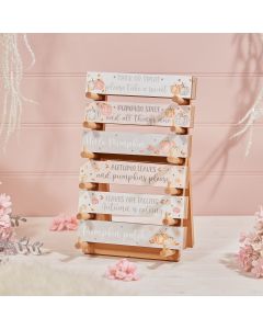 PINK PUMPKIN TABLETOP BLOCK 6 ASSTD 36/ST WOODEN WITH AUTUMN LEAVES+