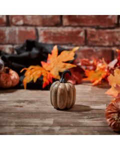 MANGO WOOD PUMPKIN ORNAMENT SMALL WITH BLACK STEM
