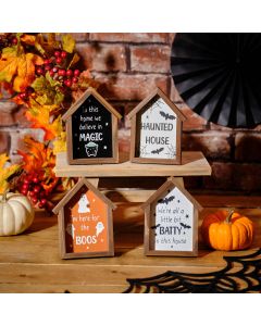 SPOOKTACULAR HALLOWEEN MINI FRAMED HOUSE PLAQUES 4 ASSTD+