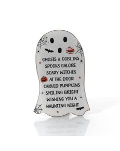 SPOOKTACULAR WOOD SHAPED GHOST EASEL PLAQUE