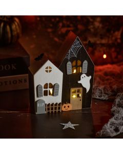 CREEPY CUTIES DOUBLE WOOD LED SPOOKY LIGHT UP HOUSE