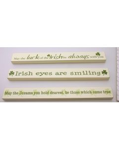 IRISH TABLETOP BLOCK 12 ASSTD CREAM WOOD WITH GREEN SHAMROCKS+++++