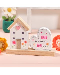 LOVE AND KINDNESS WOOD HOUSE AND HEART HOME IS WHEREVER YOU ARE BLOCK