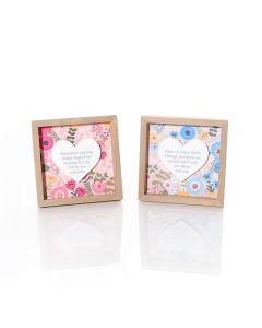 LUXE FLORAL FRAMED WOOD PLAQUE WITH WORDING HEART 2 ASSTD